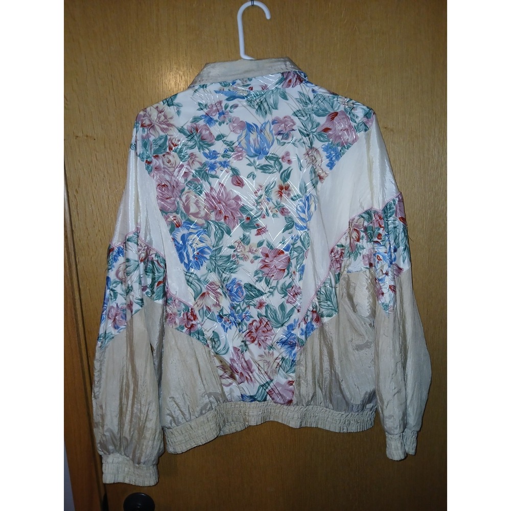 Vintage Active Stuff Womens Large Floral Windbreaker Jacket Nylon Colorblock Ret - Picture 2 of 5